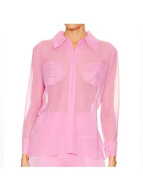 Norma Kamali Candy Pink Sheer Mesh Shirt Size S